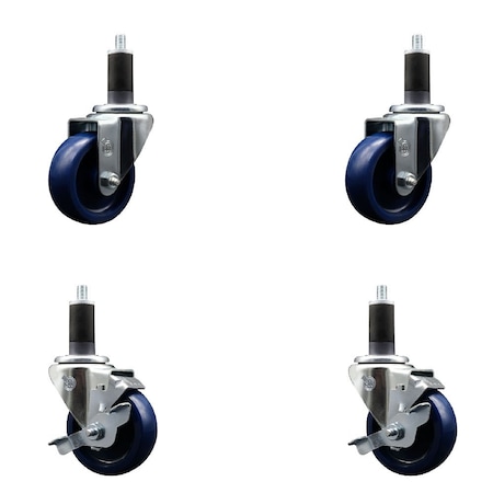 Service Caster 3.5'' Solid Poly Wheel Swivel 1-1/4'' Expanding Stem Caster Set 2 Brakes, 4PK SCC-EX20S3514-SPUS-2-TLB-2-114